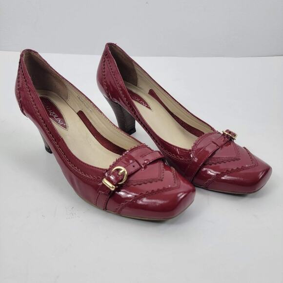 Carlo Pazolini Scallop Trim Buckle Front Pumps Red Leather Cone Heel Size 9 - Picture 1 of 9